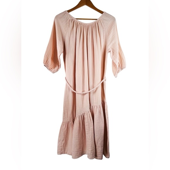 APIECE APART Matira Belted Checked Cotton-voile Midi Dress in Blush Size 4 - Picture 2 of 6
